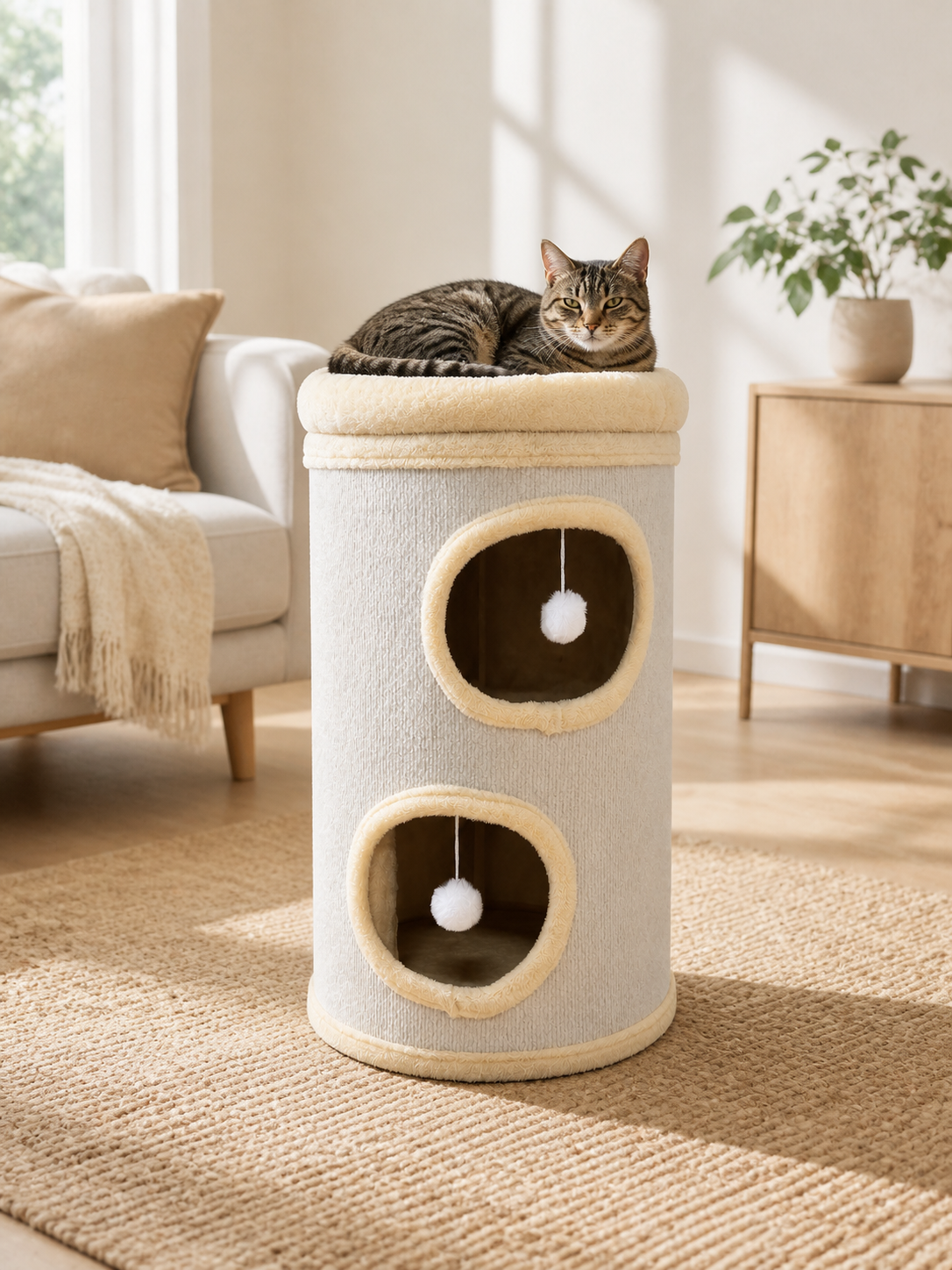Katt som hviler i toppsengen på Mimsy Minkey kloretønne 64 cm