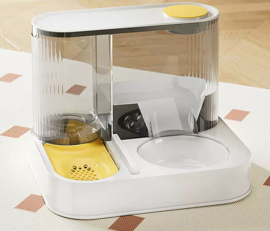 🐾 Dobbel mat- og vannautomat – Hvit/Gul | Moderne og plassbesparende - Mimsy store