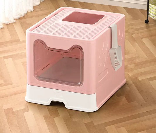🐾 Lukket kattedo med toppinngang – Rosa/Hvit | Stilig og funksjonell - Mimsy store