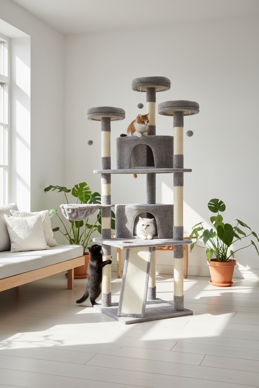 Merlin klorestativ - lekende katter i sollys