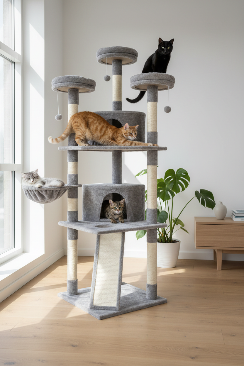 Merlin klorestativ - svart katt på toppen