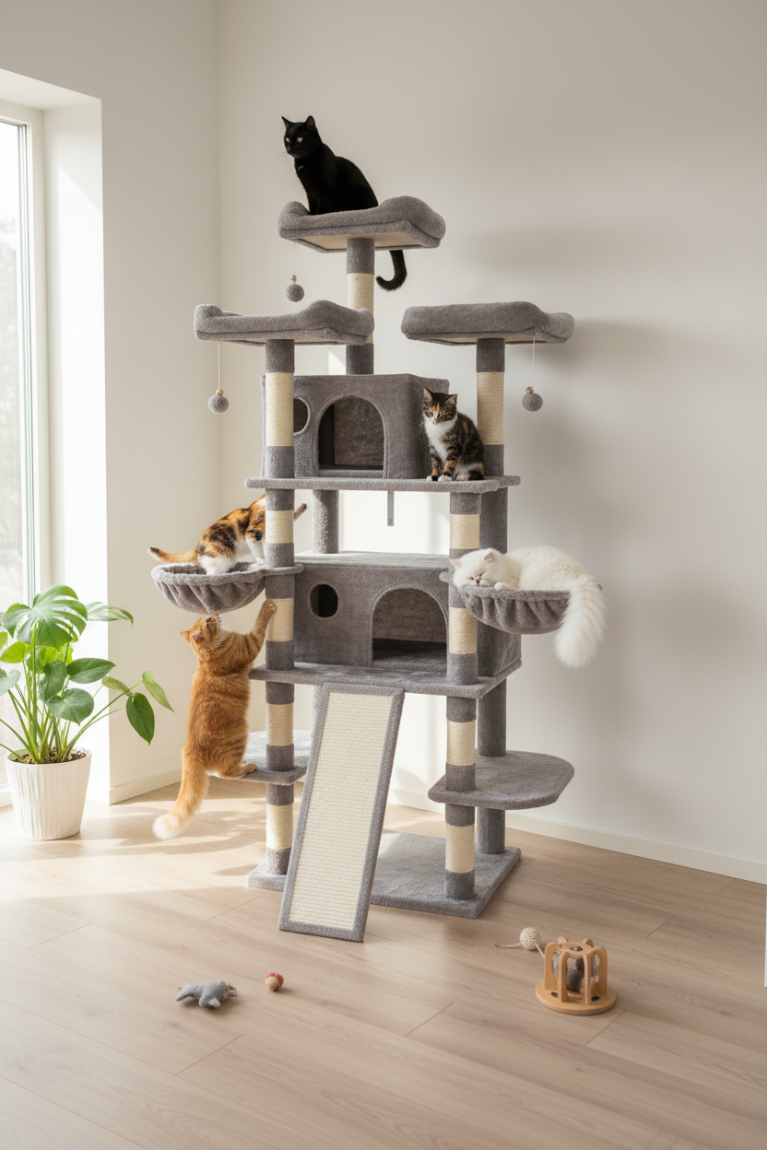 Flere katter bruker MIMSY Marcos klorestativ 172 cm