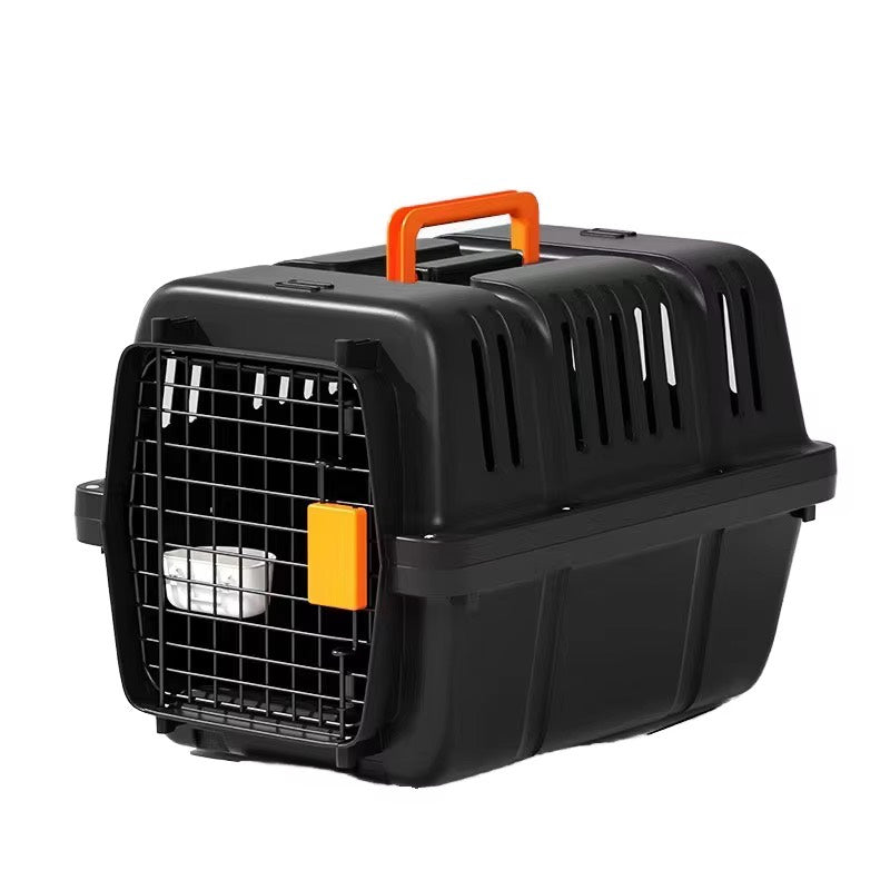 Svart transportbur for katt og smådyr 50 cm sett forfra