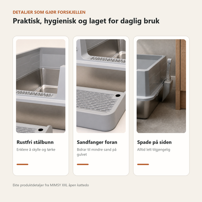Detaljer på Mimsy XXL åpen kattedo med rustfri stålbunn