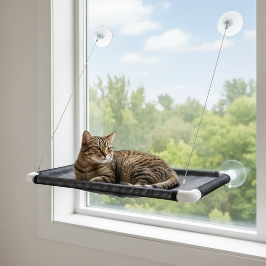 Stor svart vinduseng - brun katt